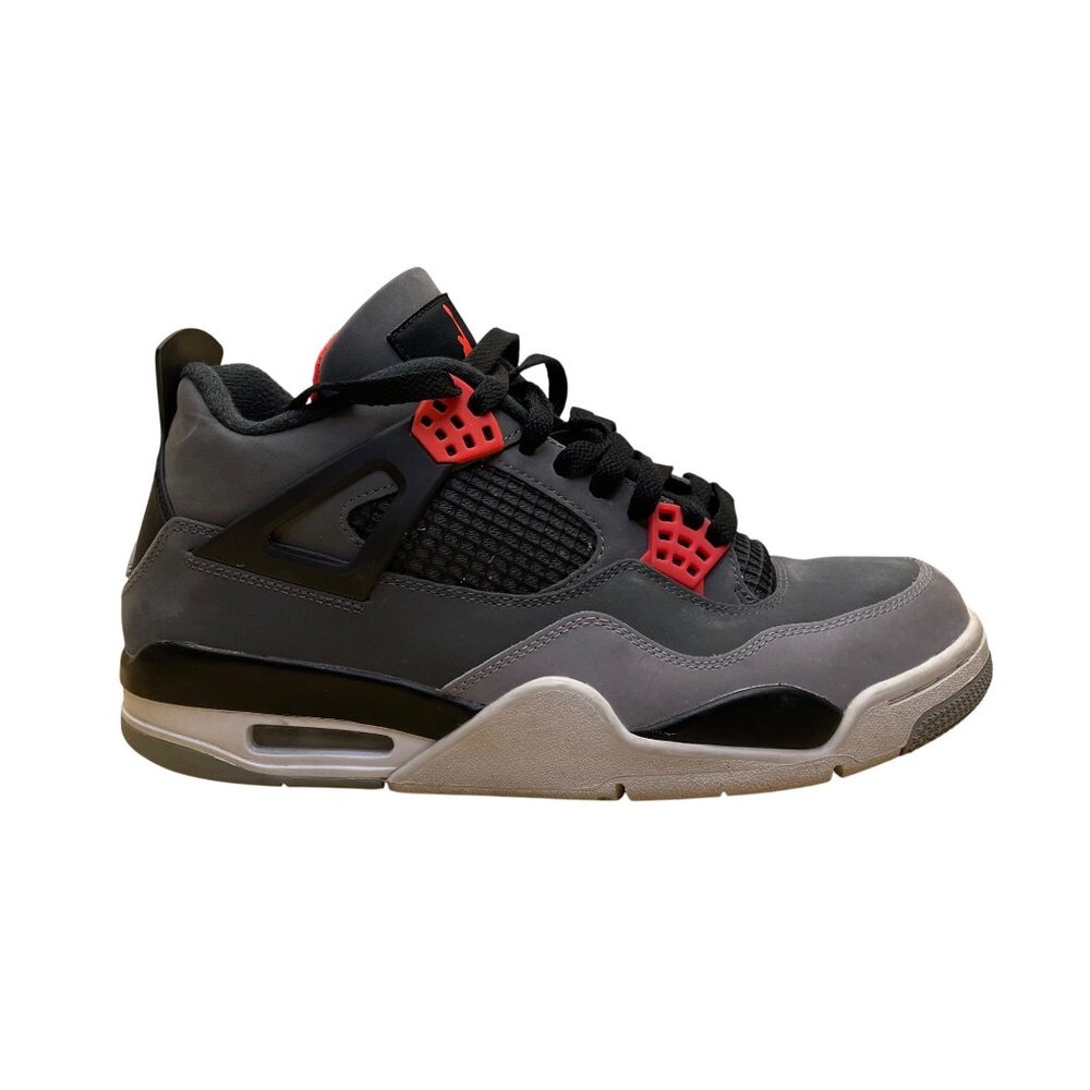 Air Jordan Men's Gray & Red Nubuck Retro 4 GS "Infrared" Sneakers Size 9.5